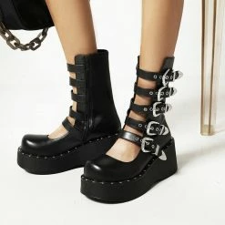 Punk Metallic Cutout Rivets Straps Platform Sandals