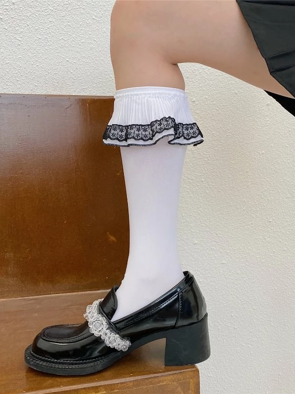 JK Lolita Style Lace Decorated Ruffled Stockings - Image 5