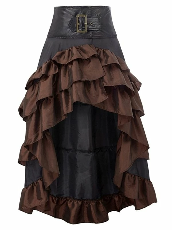 Vintage Buckle Strap Lace Decoration Asymmetrical Layered Skirt - Image 4