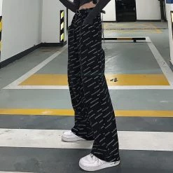 Letter Printed Loose Straight Pants