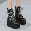 Patent Leather Lace Up Platform Ankle Boots