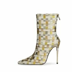 Elegant Party Checkered Pointed Toe Stiletto Boots