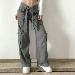 Pockets Decoration Solid Color Industrial Pants