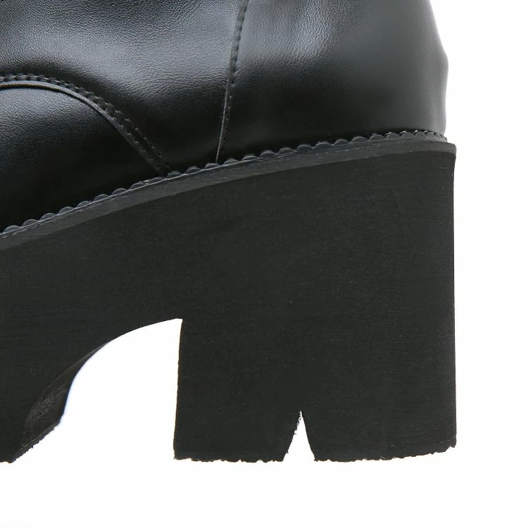 Motor Metal Rivets Straps Lace Up Round Toe Industrial Chunky Heel Platform Boots - Image 8