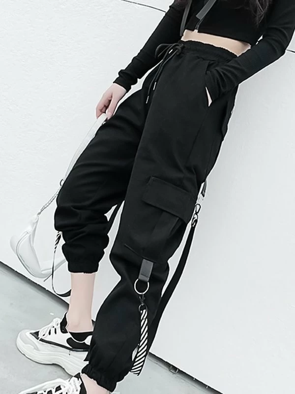 Goth Slim High Waist Streamer Industrial Pants - Image 4