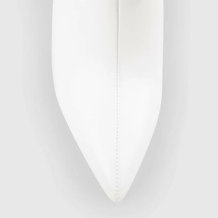 Elegant Girl White Tattoo Style Stitching Paneled Pointed Toe Kitty Heel Boots - Image 3