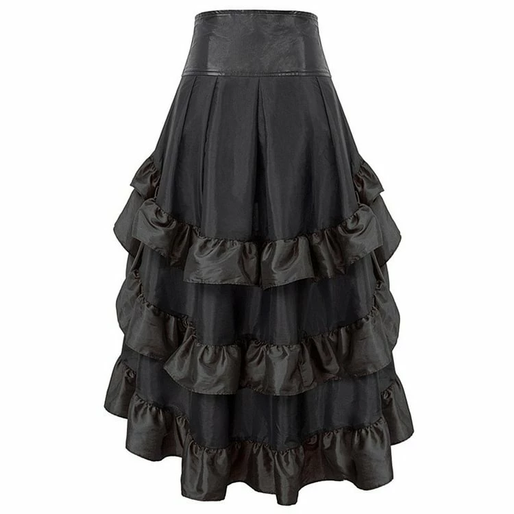 Vintage Buckle Strap Lace Decoration Asymmetrical Layered Skirt - Image 3