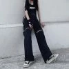 Statement Hip-pop Style Pockets Detachable High Rise Straight Pants