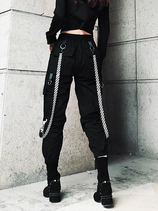 Goth Slim High Waist Streamer Industrial Pants - Image 2