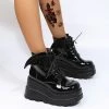 Dark Wings Lace Up Monoblock Wedges Boots