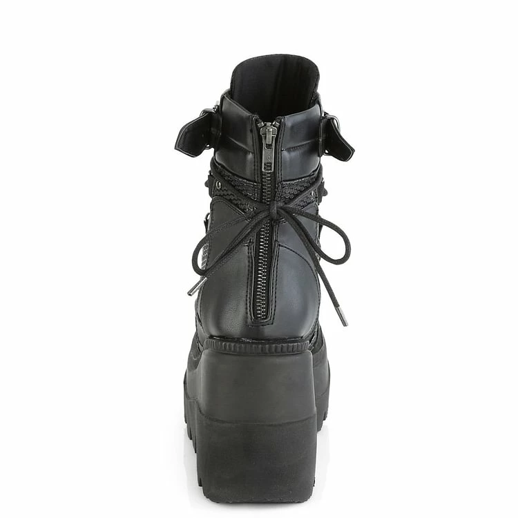 Women‘s Dark Monoblock Wedges Lace Up Platform Boots - Image 2