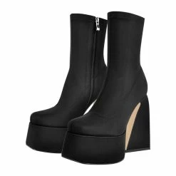 Trendy Solid Color Stitching Paneled Square Toe High Chunky Heel Boots