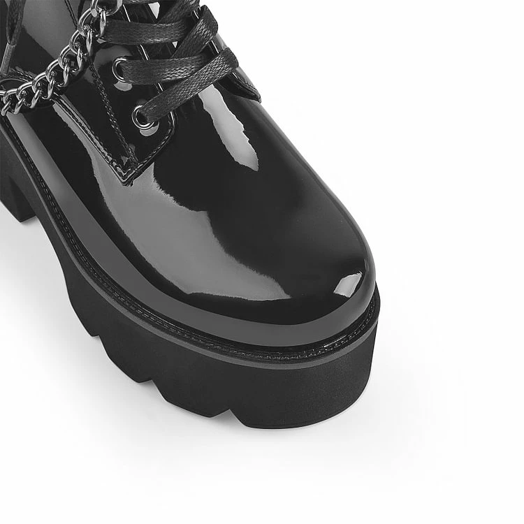Patent Leather Lace Up Ankle Boots - Image 2