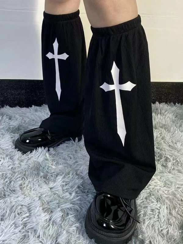 Fashion Cross Solid Black Goth Socks - Image 3