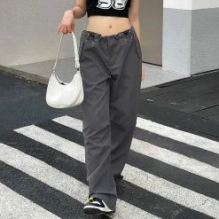 Basic Solid Color Drawstring Straight Pants