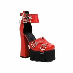 Metallic Buckle Ankle Straps Platform Sandals