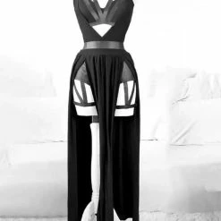 Trendy Sexy Bandaged Cutout Black High Split Mesh Sets