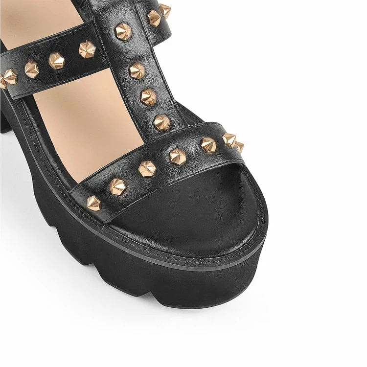 Gold Rivet Gladiator Platform Sandals - Image 3