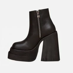 Retro Zipper Lace Up Platform Chunky Heel Boots