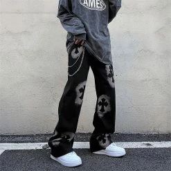 Vintage Cross Color Block Straight Loose Pants