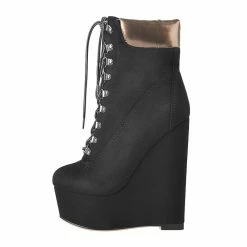 Lace Up Platform Wedge Booties
