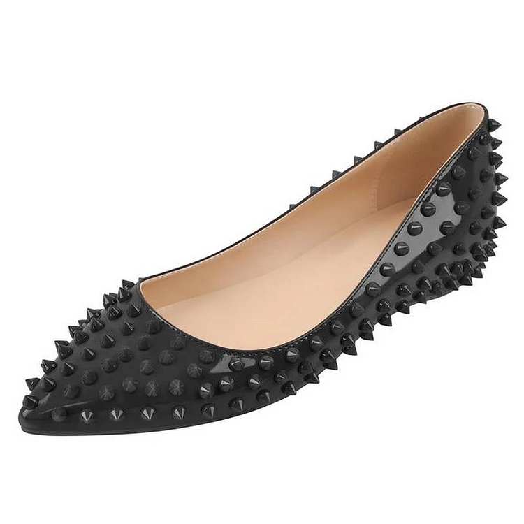 Black Rivets Flat Pumps