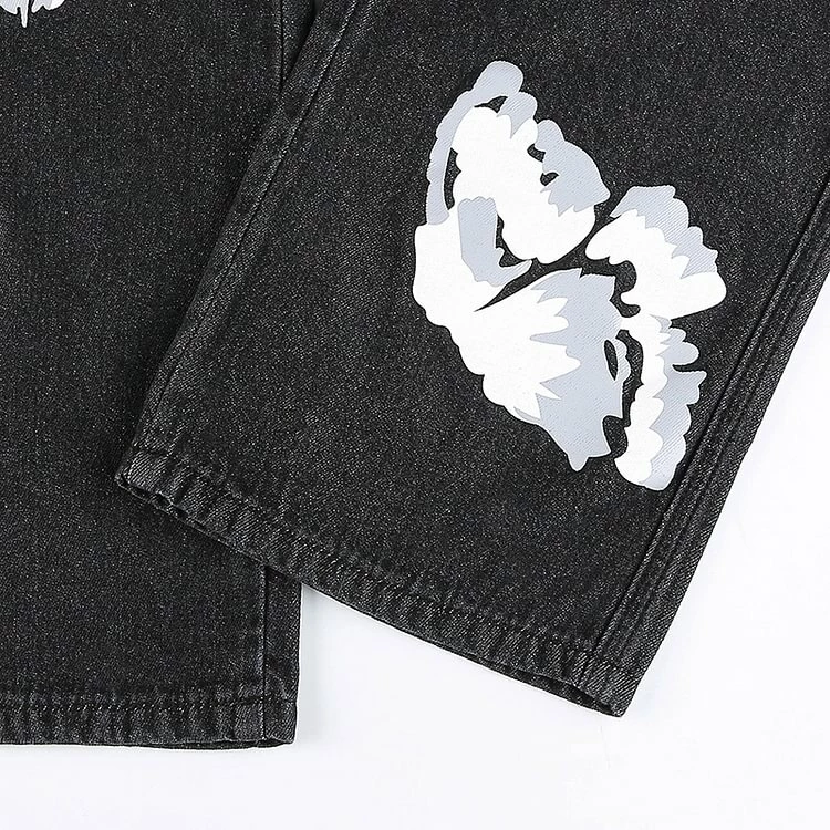 Street Fashion Butterfly Printed High Rise Straight Loose Pants - Image 4