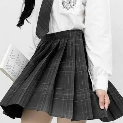 Harajuku Style Dark Academia JK Lolita Pleated High Waist Black Plaid Skirts