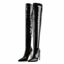 Over The Knee Pointed Toe Patent Slim Boots