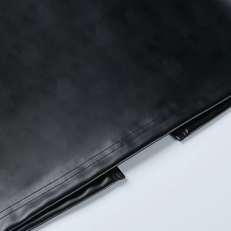 Trendy Black Gathered Bodycon PU Dress - Image 6