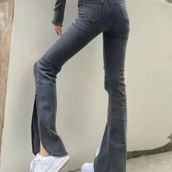 Vintage Ripped Split Buckle Straps Flare