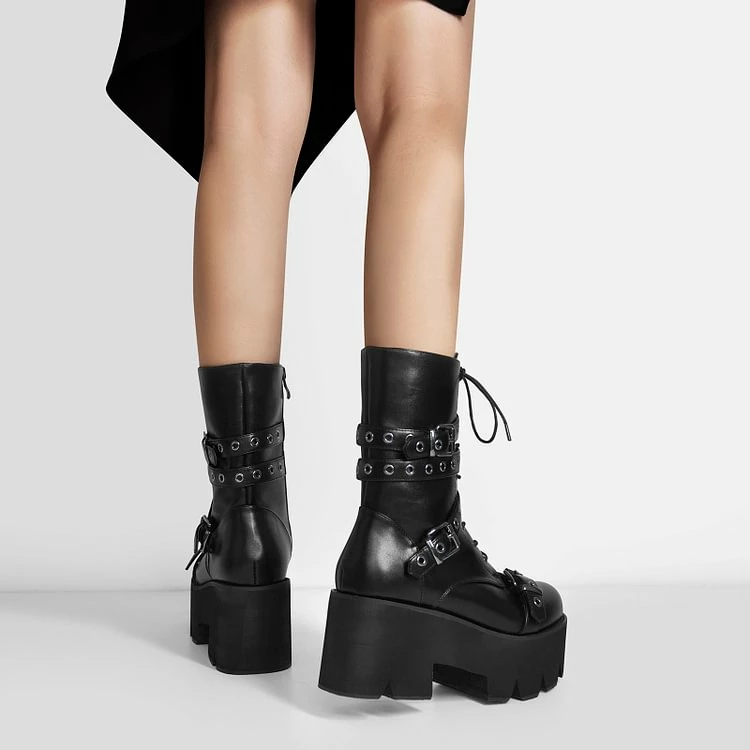 Studded Strap Lace-up Buckle Ankle Boots - Image 3