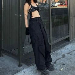 Industrial Buttoned Pockets Straight Pants