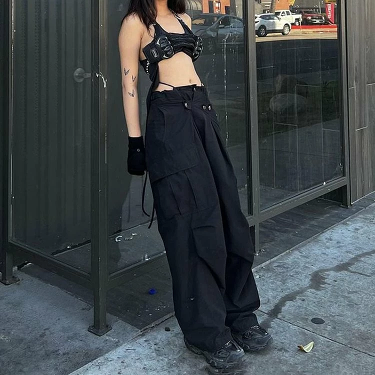 Industrial Buttoned Pockets Straight Pants