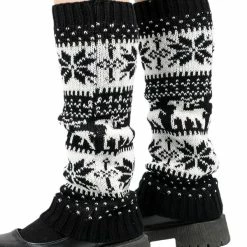 Christmas Costumes Snow & Elk Intarsia Knitted Leg Warmers