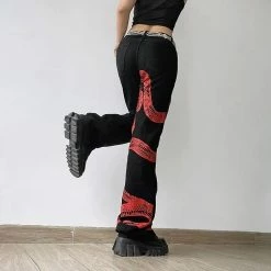Street Fashion Snake Printed Low Rise Straight Pants