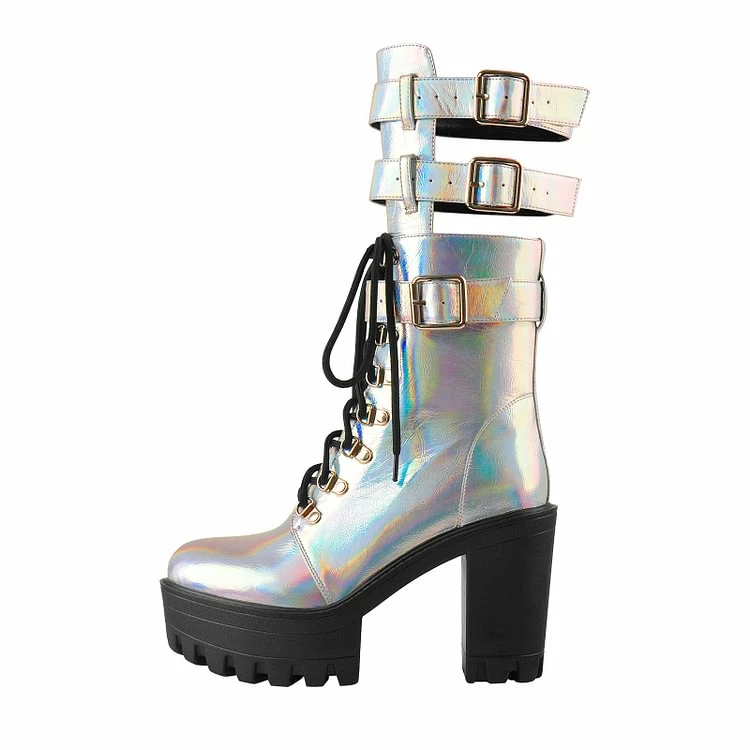 Multicolor Ankle Strap Plaform Booties - Image 4