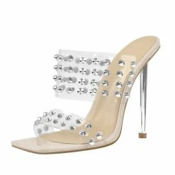 Silver Studded High Heels Sandals