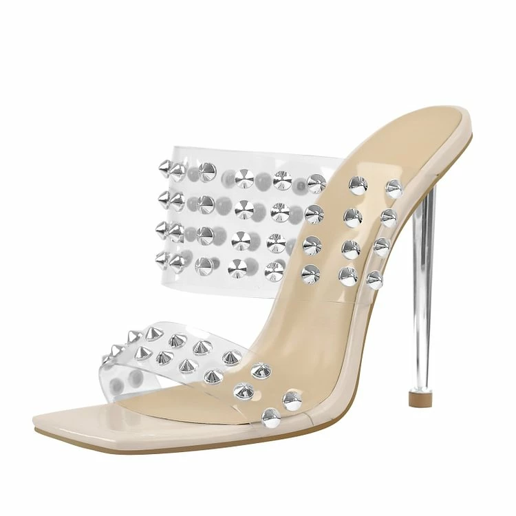 Silver Studded High Heels Sandals