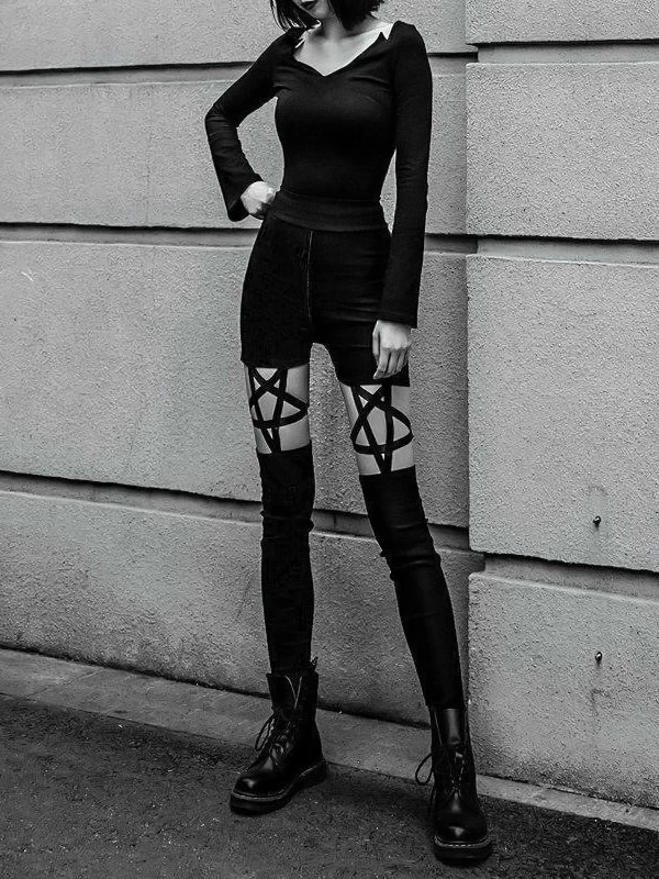 Hight Waist Spliced Stars Goth Pants - Image 5