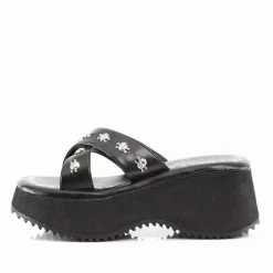 Goth Skull Crisscross Straps Platform Slippers