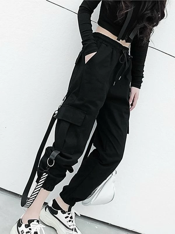 Goth Slim High Waist Streamer Industrial Pants - Image 3