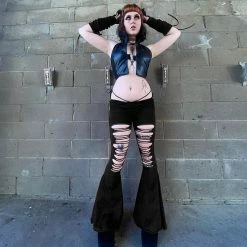 Sexy Cutout Drawstring Lace Up Low Rise Knitted Flare