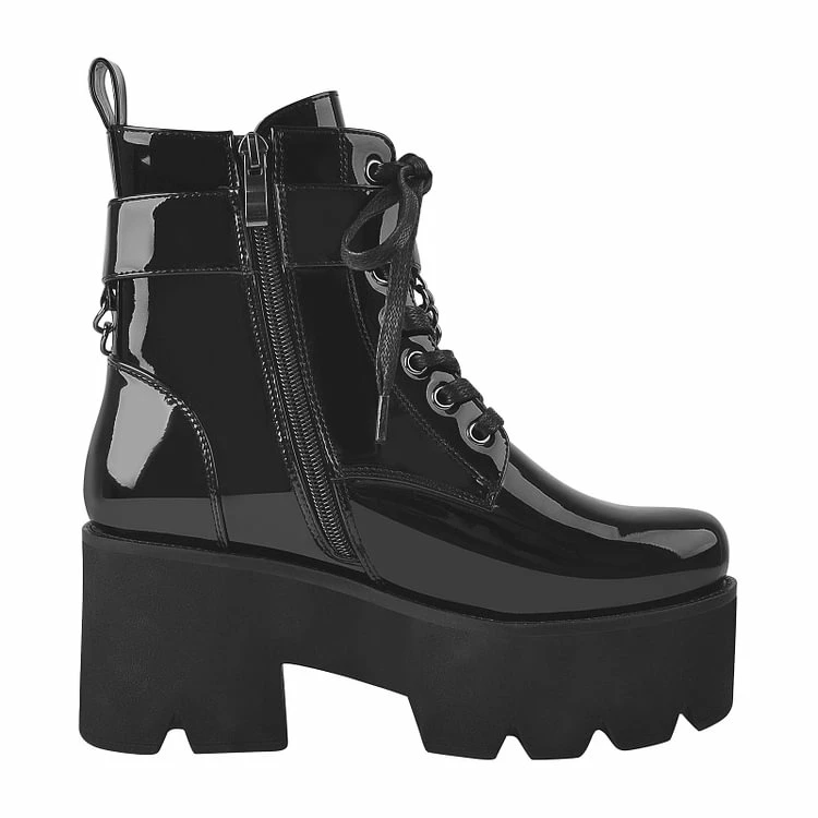 Patent Leather Lace Up Ankle Boots - Image 4