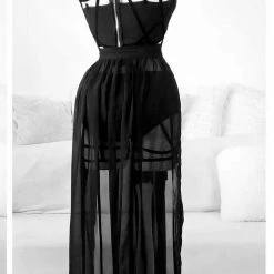 Harness Bandaged Solid Color Suspended High Split Mesh 3-piece Sets