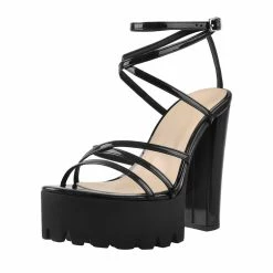 Patent Leather Platform Ankle Strap Sandals