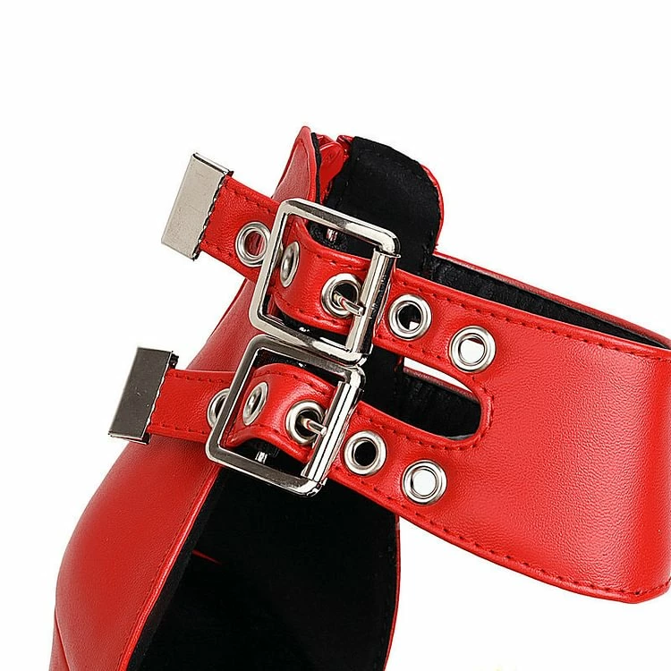 Metallic Buckle Ankle Straps Platform Sandals - Image 4