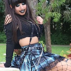 Gothic Dark Plaid Lace Paneled Color-block Pleated Mini Skirt