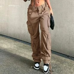Hip-pop Statement Pockets Ankle Drawstring Low Rise Industrial Pants
