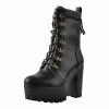 Black Lace Up Chunky Heel Platform Ankle Boots